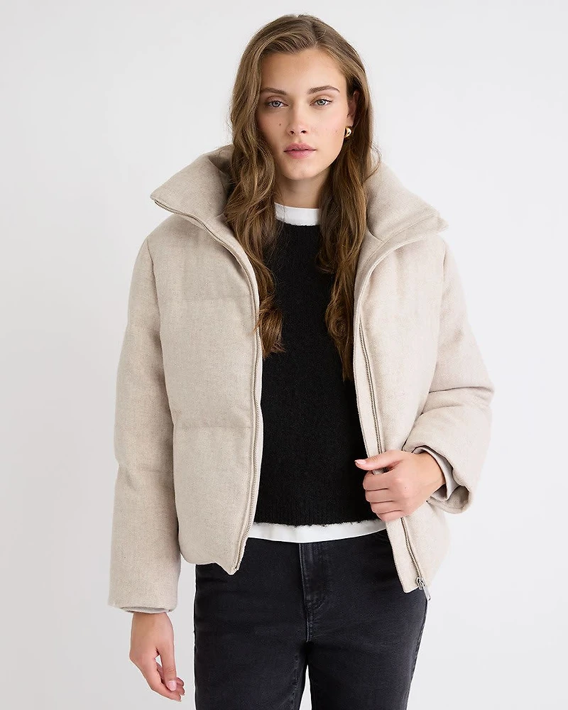 Manteau Court Bouffant en Mélange de Laine