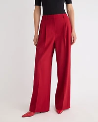 Pantalon Rouge à Jambe Large et Taille Haute
