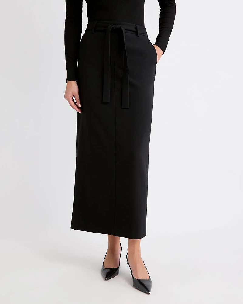 Black Twill Straight Maxi Skirt