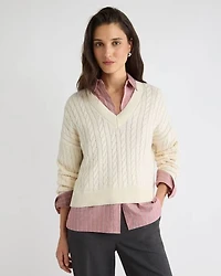 Long-Sleeve V-Neck Cable-Stitch Merino-Blend Sweater