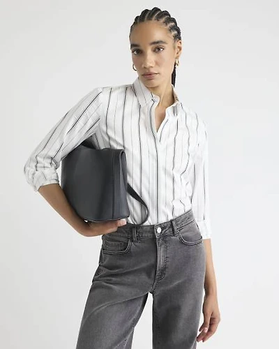 Striped Long-Sleeve Buttoned-Down Poplin Blouse