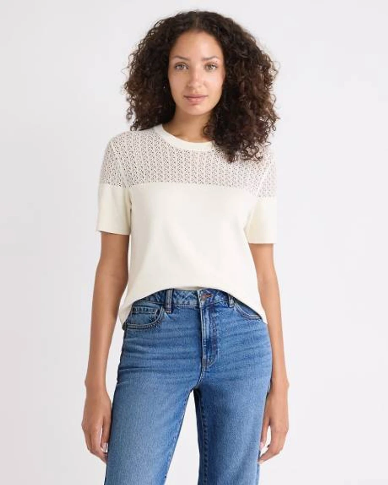 Short-Sleeve Crew-Neck Short Sweater