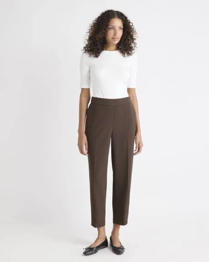 Pantalon Jogger Fluide Brun à Taille Mi-Haute et Jambe Fuselée
