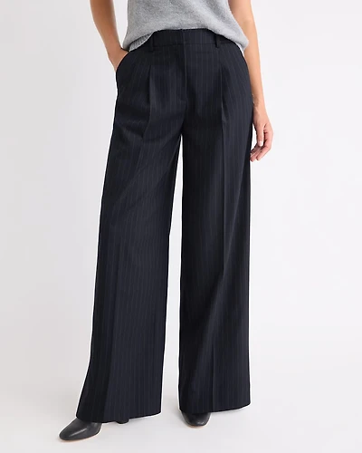 Striped High-Rise Wide-Leg Flannel Pant