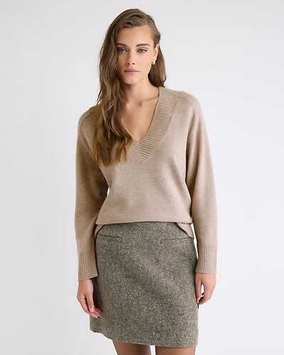 Long-Sleeve V-Neck Merino-Blend Sweater