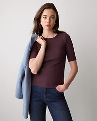 Elbow-Sleeve Crew-Neck Ribbed Tee
