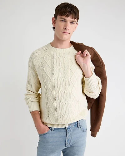 Long-Sleeve Cable Knit Crew-Neck Sweater