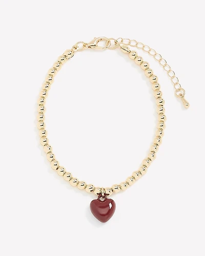 Metal Beaded Bracelet with Heart Charm
