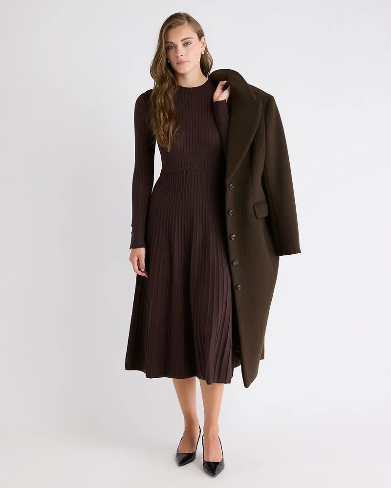 Long-Sleeve Ribbed Midi Sweater Dress