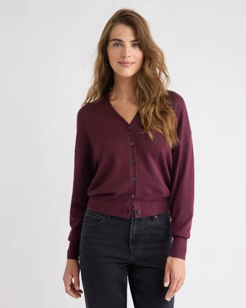 Cardigan en Laine à Manches Longues et Col V
