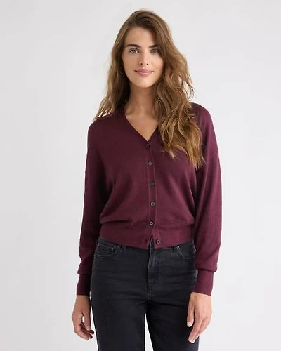 Cardigan en Laine à Manches Longues et Col V