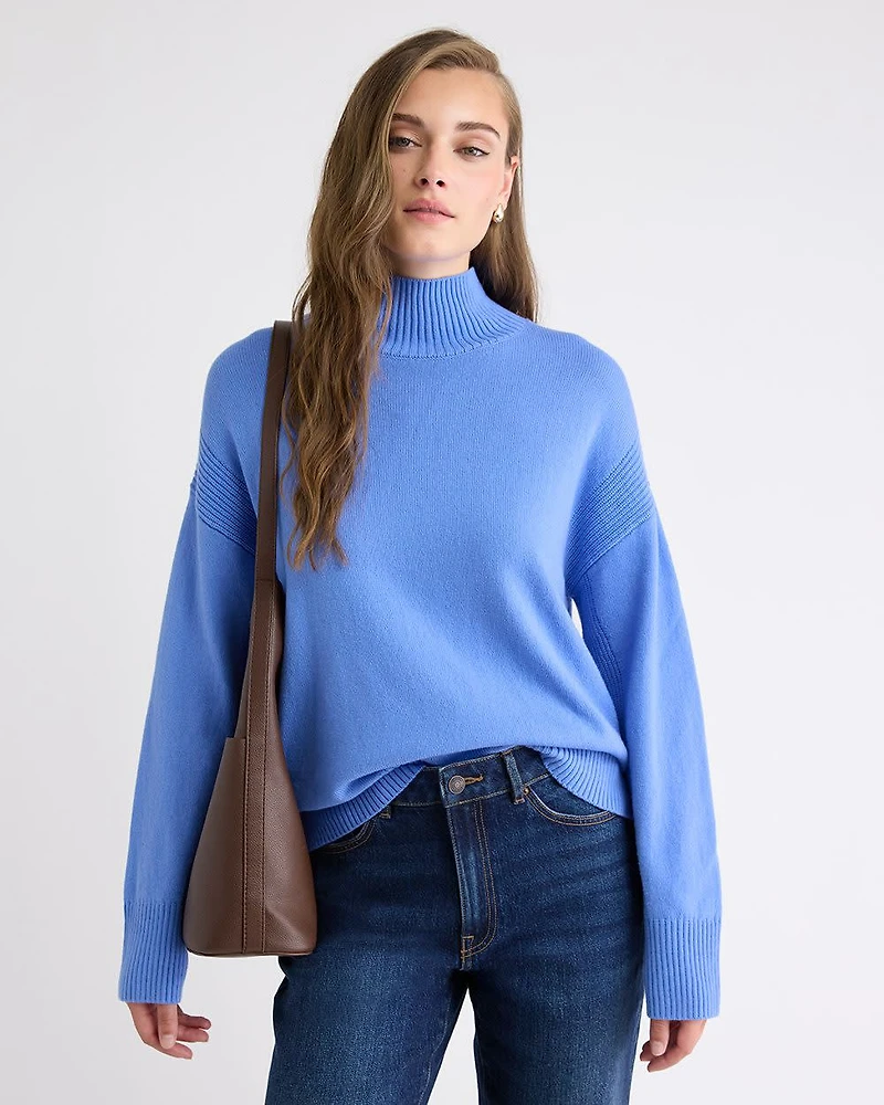 Long-Sleeve Funnel-Neck Merino-Blend Sweater