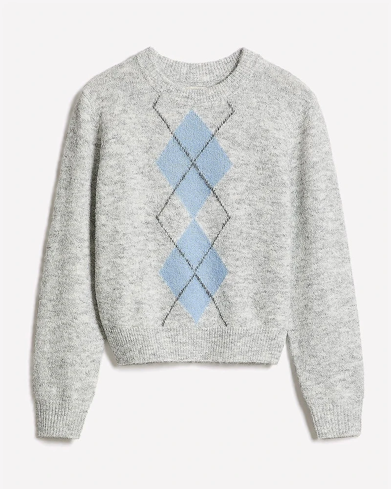 Long-Sleeve Crew-Neck Hairy-Knit Argyle Sweater