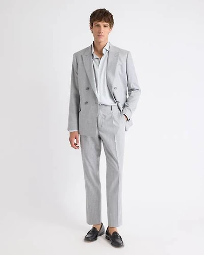 Pantalon de Complet Rayé à Jambe Fuselée Plissée
