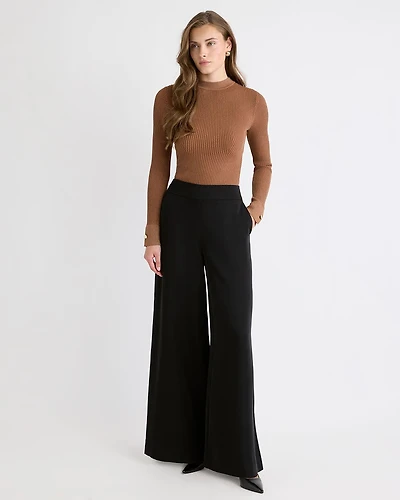 Pantalon Palazzo à Taille Haute en Satin