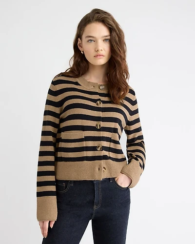Cropped Boxy Merino-Blend Cardigan with Pockets