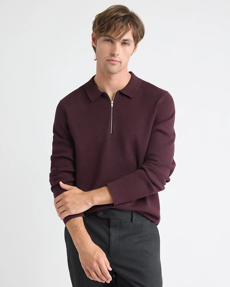 Pull Polo à Demi-Zip Manches Longues