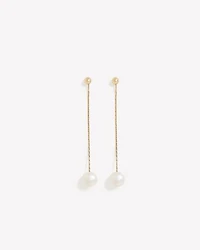 Stud Earrings with Long Freshwater Pearl Pendants