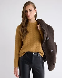 Long-Sleeve Crew-Neck Sweater with Cable Stitches