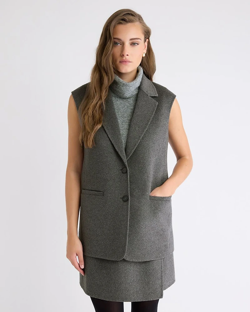 Wool-Blend Long Sleeveless Vest