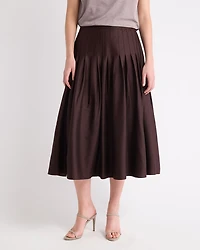 Jupe Midi en Sergé à Taille Très Haute