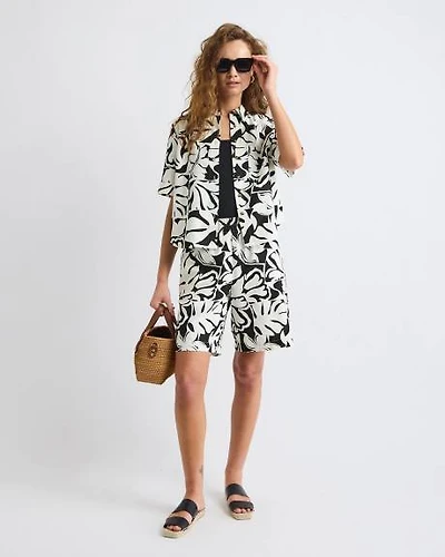 Linen High-Waisted Bermuda