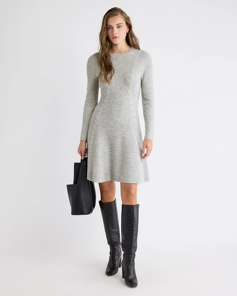 Long-Sleeve Crew-Neck Mini Sweater Dress
