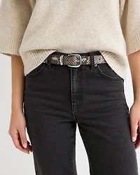 Leather Belt with Snakeskin Pattern