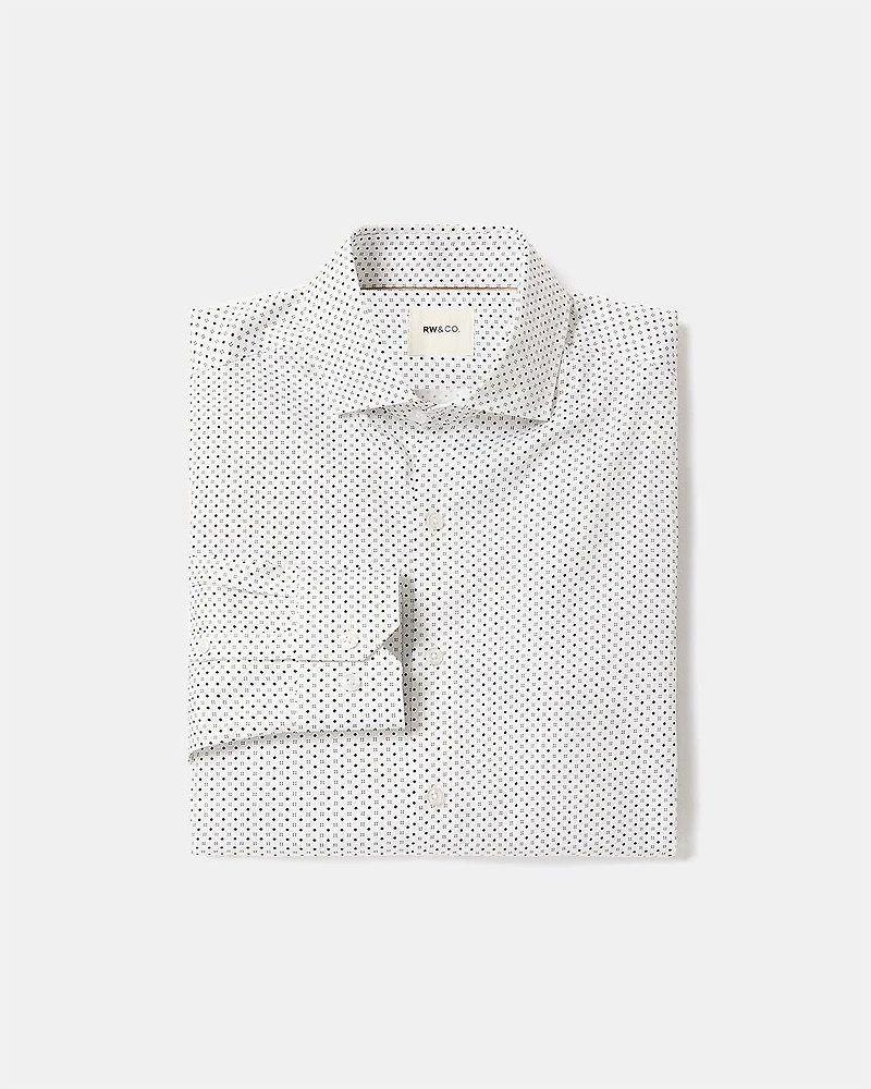 White Slim-Fit Dress Shirt With Micro Geometric Pattern