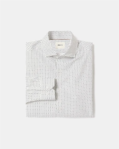 White Slim-Fit Dress Shirt With Micro Geometric Pattern
