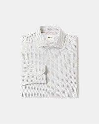 White Slim-Fit Dress Shirt With Micro Geometric Pattern