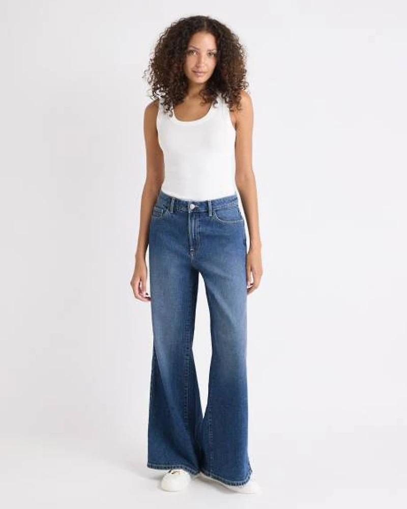 Jeans à Délavé Moyen Taille Haute et Jambe Très Large