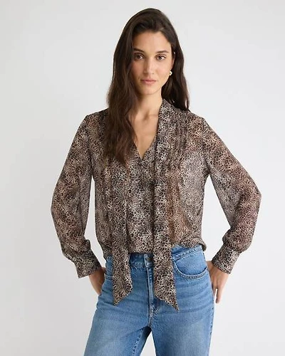 Blouse à Manches Longues Col V avec Ruban l'Encolure