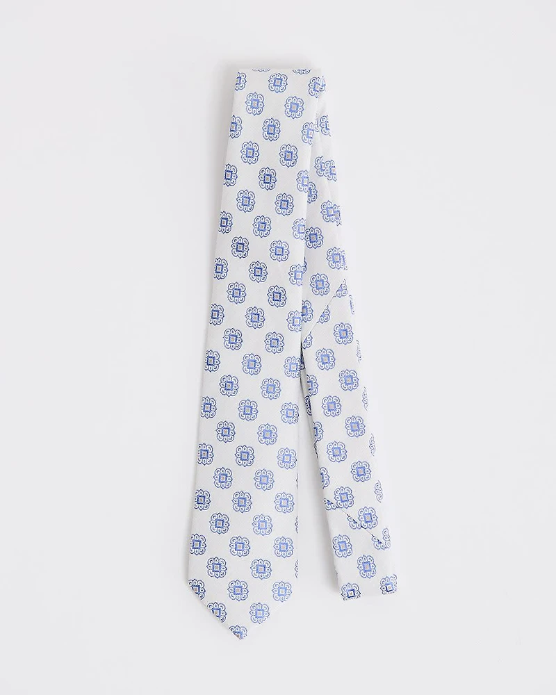 Linen-Blend Tie with Geometric Pattern