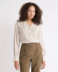 Silky Crepe Long-Sleeve Buttoned-Down Blouse