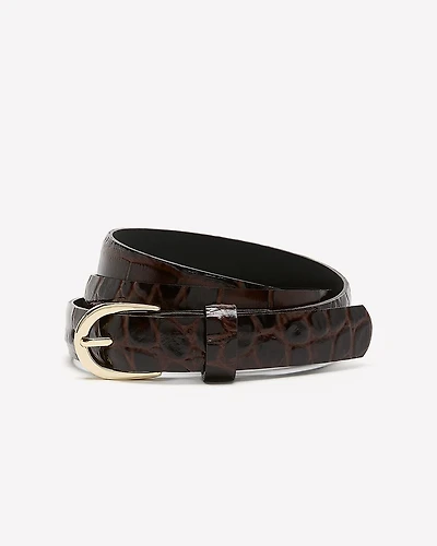 Leather Belt with Crocodile-Skin Pattern
