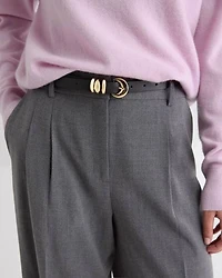 Thin Leather Belt with Rounded Buckle