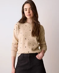 Long-Sleeve Crew-Neck Sweater with Embroidered Pattern