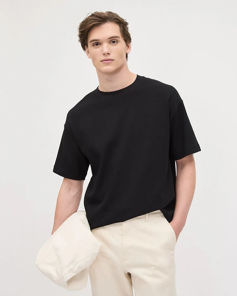 Oversized Short-Sleeve Crew-Neck Ribbed Tee