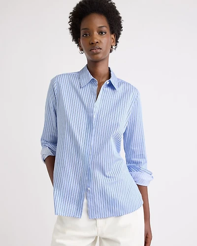 Blouse Ajustée en Popeline Rayée à Manches Longues
