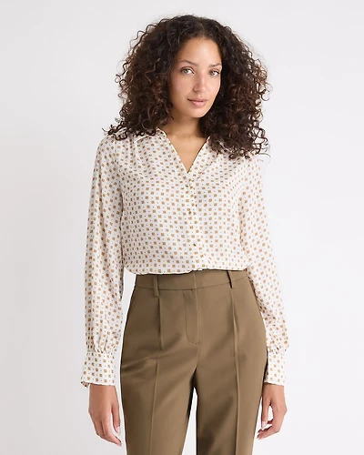 Blouse Boutonnée en Crêpe Soyeux à Manches Longues