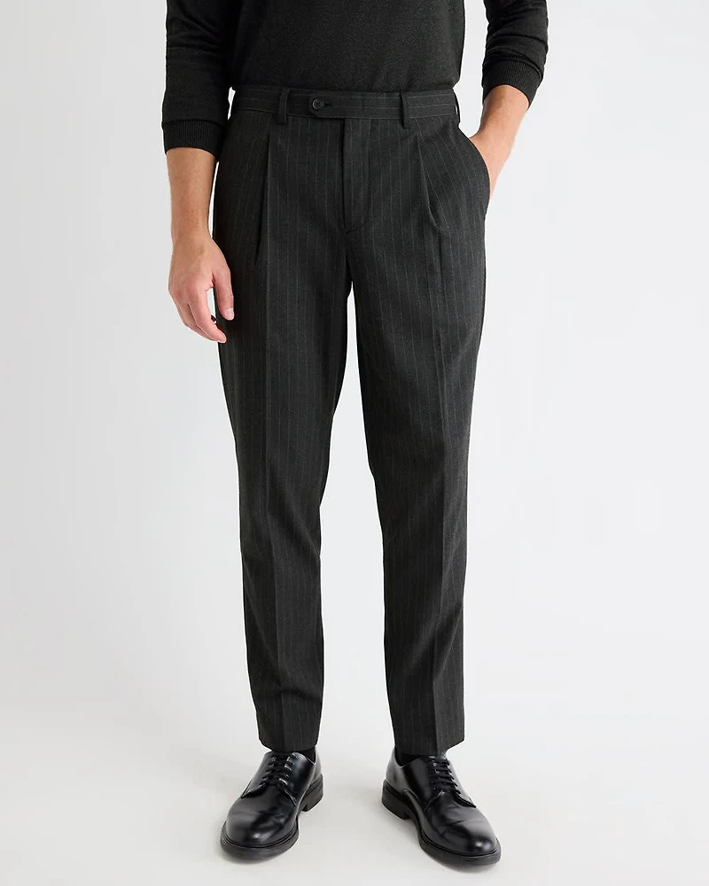 Striped Tapered-Leg Pleated Dress Pant