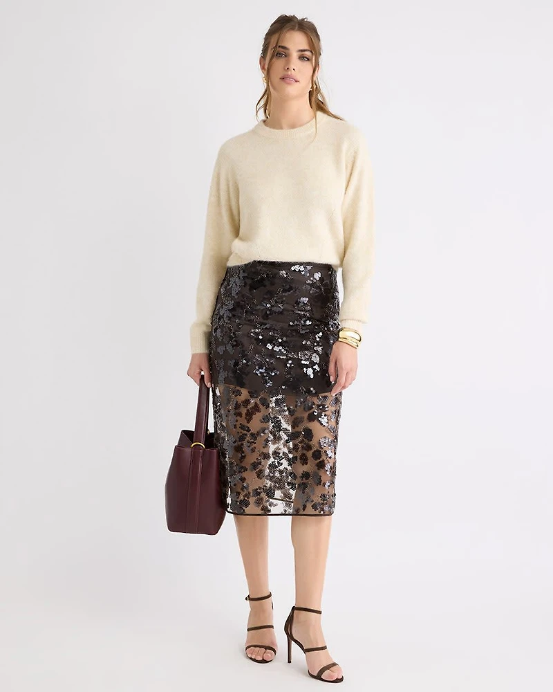 High-Rise Sequins Midi Skirt