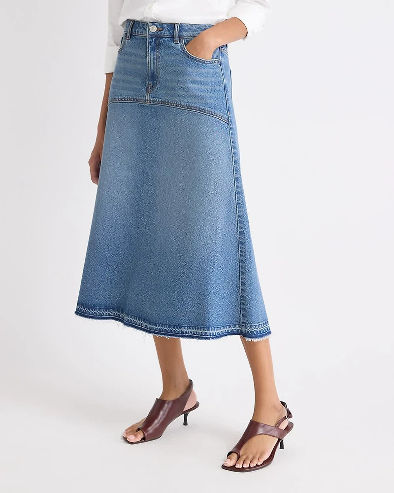 Jupe Midi Évasée en Denim à Délavé Moyen