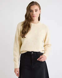Long-Sleeve Crew-Neck Fuzzy-Knit Sweater