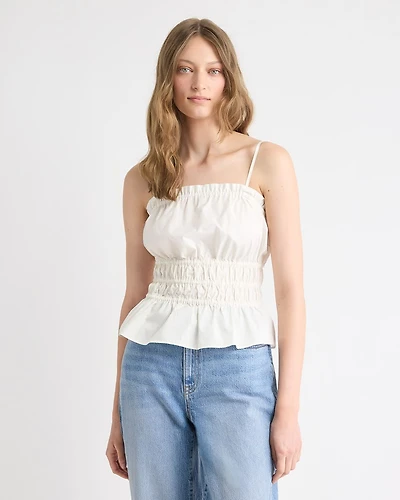 Sleeveless Square-Neck Smocked Poplin Blouse