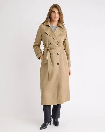 Water-Resistant Long Double-Breasted Trench Coat