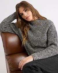 Long-Sleeve Mock-Neck Ribbed Marled Sweater