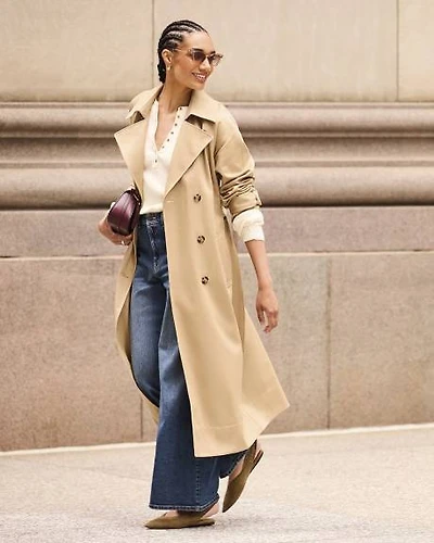 Water-Repellant Long Double-Breasted Trench Coat
