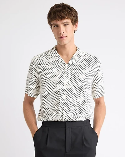 Short-Sleeve Printed Shirt with Camp Collar